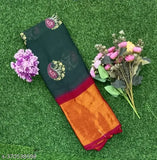 Moss chiffon silk saree with printed blouse - festive Indian party wear