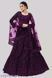 Semi-stitched net lehenga choli set, embroidered bridal party wear for women. Free size (42m waist, 44m length). Indian handcrafted festive attire