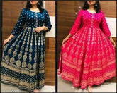 Rayon printed dress and kurta with three-quarter sleeves, Indian ethnic wear in S, M, L, XL, XXL, XXXL sizes