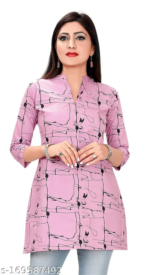 GMK cotton abstract printed three-quarter sleeve short kurti for women, vibrant colors ideal for casual and formal events