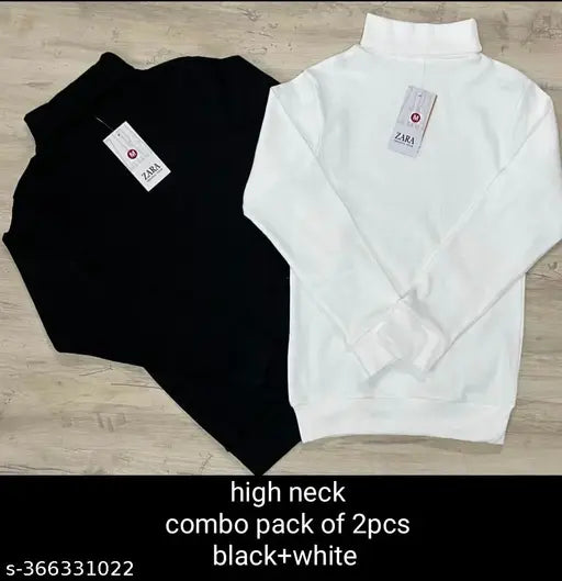 Black and white high neck cotton linen men's winter wear, long sleeves solid pattern combo pack from India