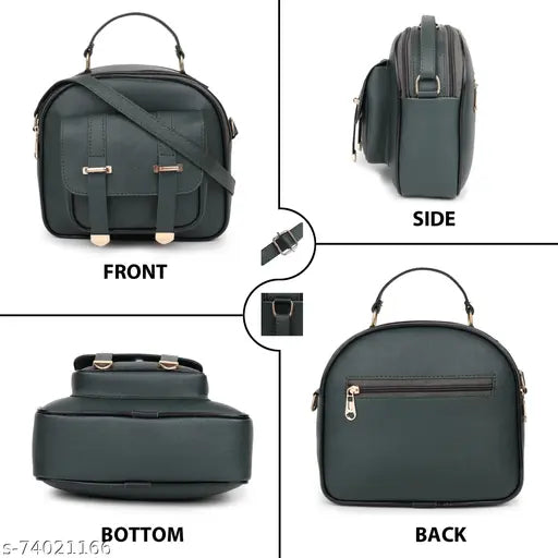 Faux leather sling bag with adjustable strap, solid color, free size. Durable, luxury appearance, great for women's casual or party wear." (125 characters)