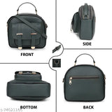 Faux leather sling bag with adjustable strap, solid color, free size. Durable, luxury appearance, great for women's casual or party wear." (125 characters)