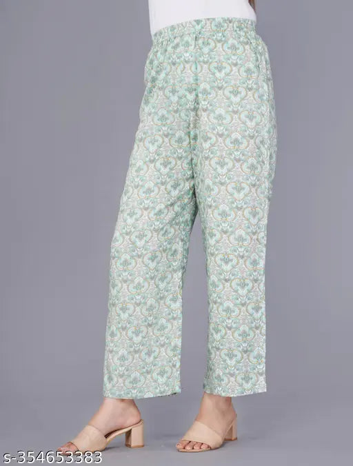 Women's floral printed green rayon coord set, three-quarter sleeves, formal & informal stylish co-ord set on mannequin