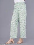 Women's floral printed green rayon coord set, three-quarter sleeves, formal & informal stylish co-ord set on mannequin