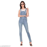 Women's stretchable slim fit denim dungaree, solid print, sleeveless, mid-rise, high quality, color-guaranteed soft denim fabric, India origin
