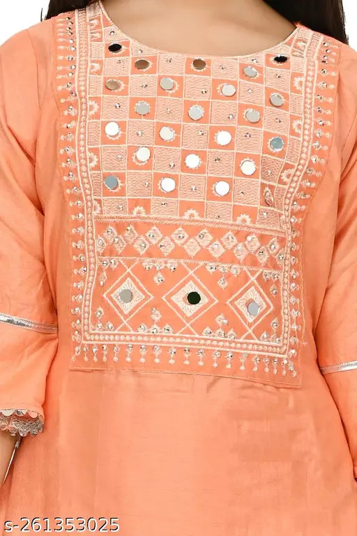 Kids rayon A-line kurta set, embellished with three-quarter sleeves, 10-11 years, Indian traditional wear for kids