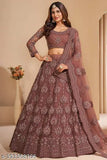 Stylish semi-stitched net Lehenga Choli with chain work & embroidered dupatta, free size, 42m waist, 42m length
