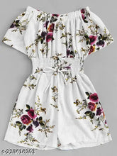 White crepe fabric floral print romper jumpsuit for women, short sleeves, India-made