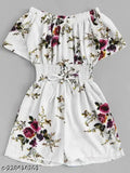 White crepe fabric floral print romper jumpsuit for women, short sleeves, India-made