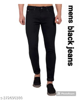Black men's skinny mid-rise jeans, 100% stretchable denim for a perfect fit