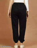 Black woolen fleece women's jogger pants with lavender combo, ideal for winter sports and jogging
