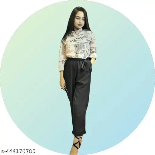 Printed Peach Crepe Jumpsuits for Women & Girls - Sleek and versatile black-colored garment with three-quarter sleeves, shirt collar, and Indian origin