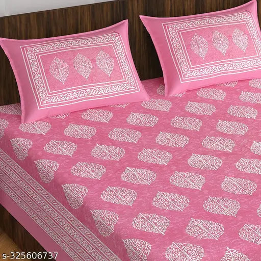 Ethnic floral, 100% cotton king size bedsheet with 2 pillow covers by Jaipur Prints, ideal for summer