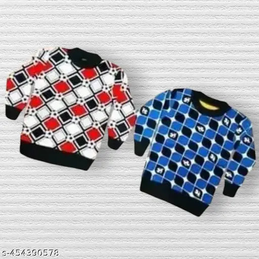 Boys trendy wool sweaters pack of 2, vibrant printed designs, perfect for layering and casual outings. Sizes: 0-3M to 4-5Y. Made in India