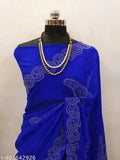 Golden Georgette Diamond Work Fancy Saree, attractive work for parties and traditions, single piece, 5.5m length