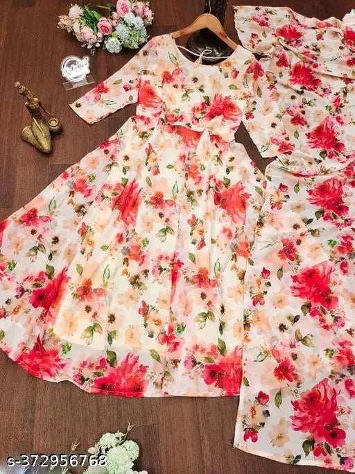 Indian printed georgette kurti, three-quarter sleeves, XS-XXXL sizes, perfect for women's party, wedding, or festival wear