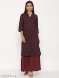 Cotton floral print women's festive party wear kurta set with dupatta and bottomwear - Indian straight kurtas and sharara for girls