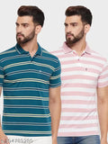 UNIBERRY men's striped cotton blend polo t-shirt pack of 2, short sleeve with pocket