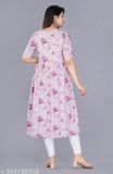Purple rayon Alia cut kurti, women's floral print, short sleeves, India origin