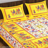 Rajasthani printed pure cotton Jaipuri double-size bedsheet with two pillow covers, ideal for summer use, high-quality superfine flat sheets, made in India