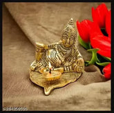 Metal Divya Shakti Kubera Deepam Oil lamp - decorative showpiece for Lakshmi-Kubera Pooja, 9cm x 11cm x 7cm, originated in India