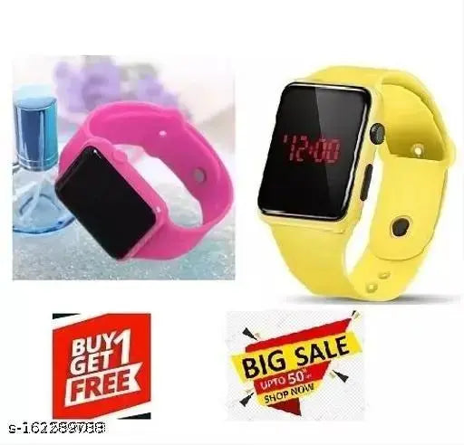 Digital black dial LED watch, unisex design for kids and adults, free size, India origin