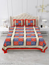 Cotton Jaipuri bedsheet set with geometric elegance, 2 pillow covers. Summer-ready, adult-sized cotton flat sheets for your bedroom from ALBEDO