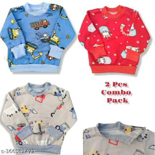 Morvika winter semi wool baby clothes set - printed full sleeve tee & pant combo (6-12 months, 0-1 years, 2-3 years). Cozy and comfortable unisex clothing for infants