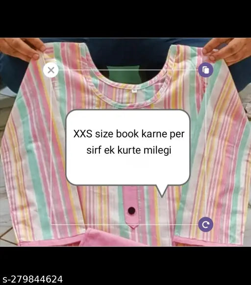 Multi-colored striped cotton kurti set with trousers and dupatta, featuring three-quarter sleeves - lightweight and breathable Indian outfit for women and girls