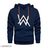 Blue cotton hoodie with Alan Walker printed design, long sleeves and varsity style for unisex casualwear