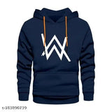 Blue cotton hoodie with Alan Walker printed design, long sleeves and varsity style for unisex casualwear