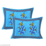 Blue botanical print, 100% cotton single bedsheet with pillow cover, ideal for summer - Home@shop