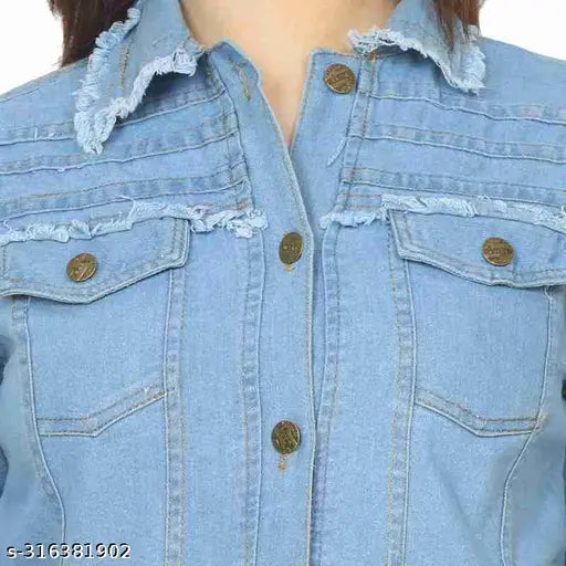 Light blue denim jacket, solid pattern, long sleeves, size N available in S-XL from India