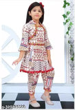 Cotton Cambric A-line dhoti pants and embellished knee-length top set for girls, Indian ethnic clothing for infants to 10-year-olds