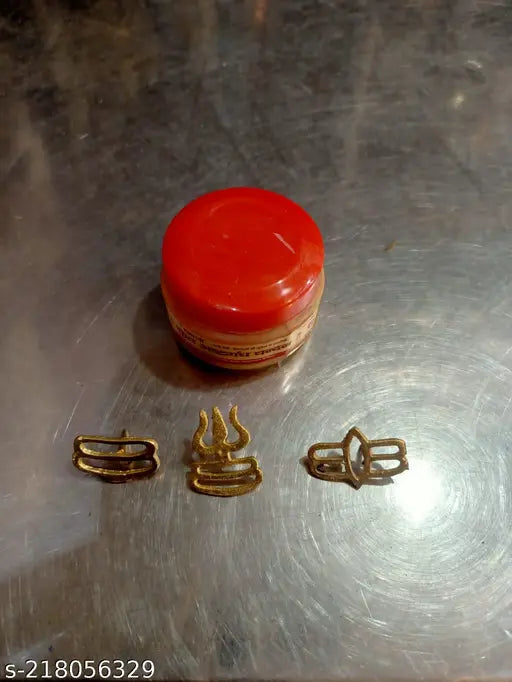 Brass Shivling combo with small lota, plate, tilak stamps, and chandan, traditional Indian religious item set
