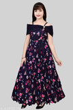 Cotton blend printed net short sleeve frock dress for kids aged 4-12, India origin