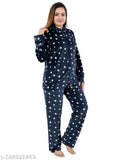 Navy Blue velvet pajama set, floral design women's night suit, premium quality long sleeve round neck