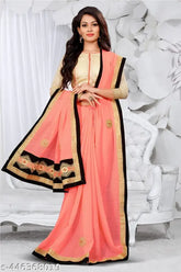 Purple multicolor Georgette saree with separate Bangalori silk blouse, featuring intricate zari embroidery and traditional patterns. Indian designer party wear." (125 characters)