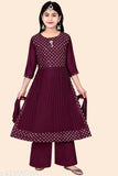 Georgette anarkali palazzo dress with dupatta, embellished, three-quarter sleeves for girls aged 4-12. Indian fashion wear