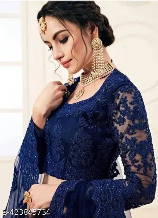 Embroidered net lehenga choli & dupatta set, free size, Indian fashion, legendary beauty