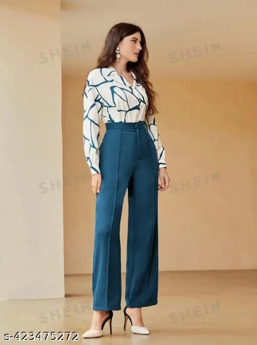 Cotton blend fancy modern women's printed jumpsuit with long sleeves, size S (Bust 36in, Length 50in, Waist 34in)