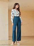 Cotton blend fancy modern women's printed jumpsuit with long sleeves, size S (Bust 36in, Length 50in, Waist 34in)