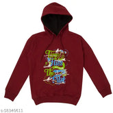 Maroon cotton boys sweatshirt & hoodie, vibrant printed design for active kids play