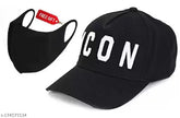 Adjustable cotton baseball cap with black polarized mask for men and boys, printed net pattern - Indian product