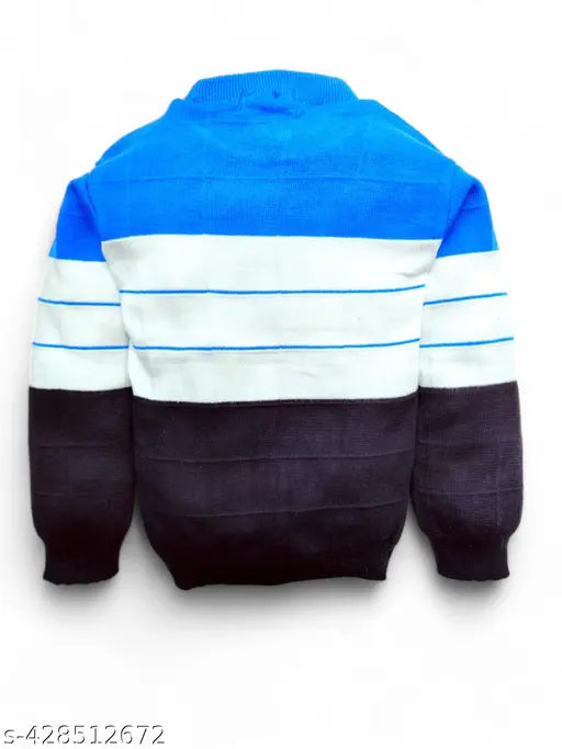Soft wool boys' striped sweater (9-10 Years), deep blue color with intricate patterns on display