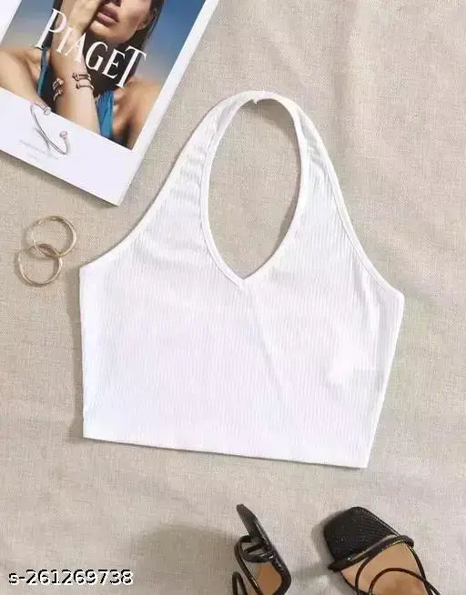 Ribbed halter tank top for women and girls, single sleeveless, best seller from India