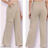 Cream cotton-lycra trouser, stylish and comfortable for travel and everyday wear