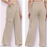 Cream cotton lycra comfortable travel trousers for women - stylish, trendy, and versatile