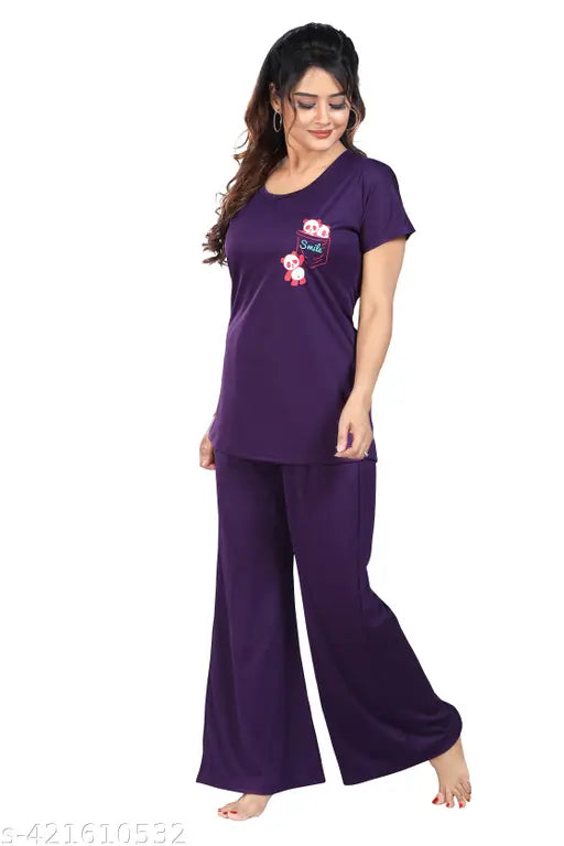 Purple summer special side pocket satin top & capri coord set, vibrant color, casual style, functional side pocket